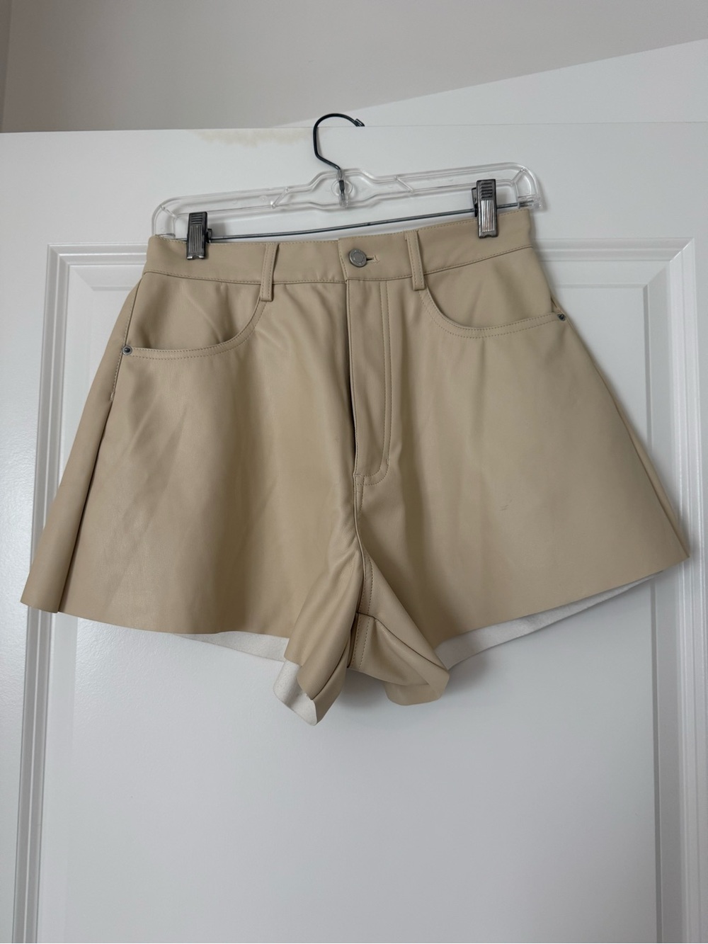WeWoreWhat Faux Leather Shorts - Cream